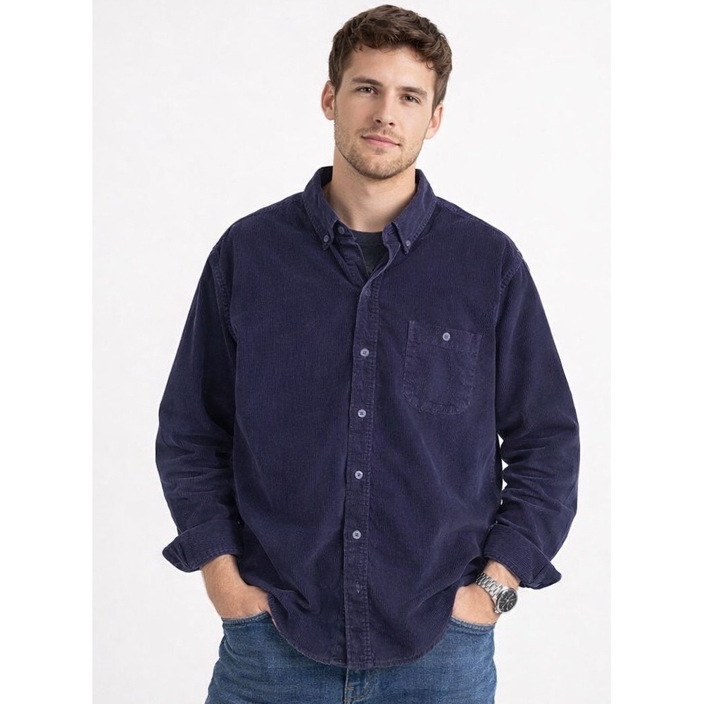 Scandia Woods Corduroy Shirt Mens XL Navy Blue Button Up Long Sleeve Outdoor